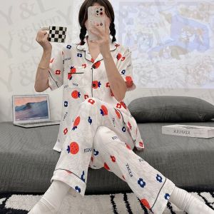 Y&L FASHION #C011 Cotton Thin Breathable Printed Short Sleeve Pajama Set Suitable For Spring And Summer Wear