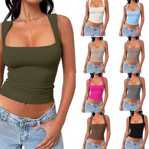 Stylish Square Neck Double Layer Tank Top for Women Teen Girls Basics Clothes Sleeveless Summer Vest for Casual Wear