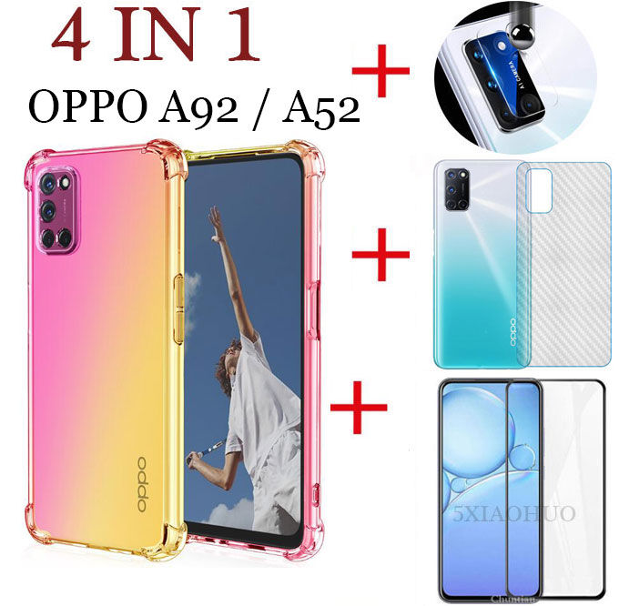 (4in1) For OPPO A92 A52 A31 A12 A91 Mobile phone case tempered glass film  carbon fiber back camera lens film Lazada PH