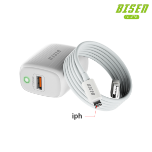 BISEN BC-878 Mini Universal 20W Quick Charger Adapter With 1 Meter Data Cable For Micro iPh Type-C