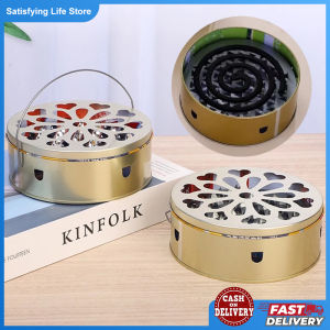 Metal Mosquito Coil Holder With Fireproof Plate Sandalwood Coil Burner Repellent Rack With Cover