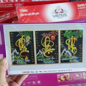 [ FREESHIP MAX]Tranh đính đá phúc lộc thọ bộ 3 nền đen Lv018 KT 120x50cm[ TRANH HÀ ĐOÀN]