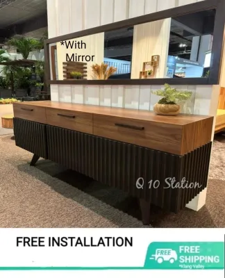 Q 10 - (2 Options) 6.2 Feet Solid Wood Hall Cabinet / Solid Wood Living Room Display Cabinet / Solid Rubber Wood Hall Display Cabinet / Solid Wood Low Cabinet / Solid Wood Sideboard / 180 cm Solid Wood Side Board / Almari Laci (TEL)