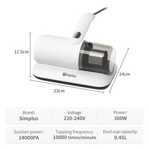 SimplusPink 16000PA Mite Remover Alat Pembasmi Hama 10000 Times/Min High-Frequency Vacuum Cleaner Carpet Cleaning Hair Suction 0.45L capacity CMYH004
