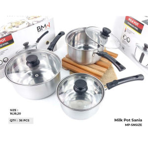 Panci Susu Stainless Steel Dengan Tutup Kaca 20CM - Milk Pot Gagang Panjang - Soup Pot Stainless Hiqh Quality