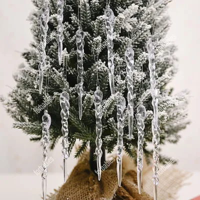 12 Pcs/Pack Christmas Simulation Icicle Ornaments Xmas Tree Hanging Fake Ice Pendant Christmas decor