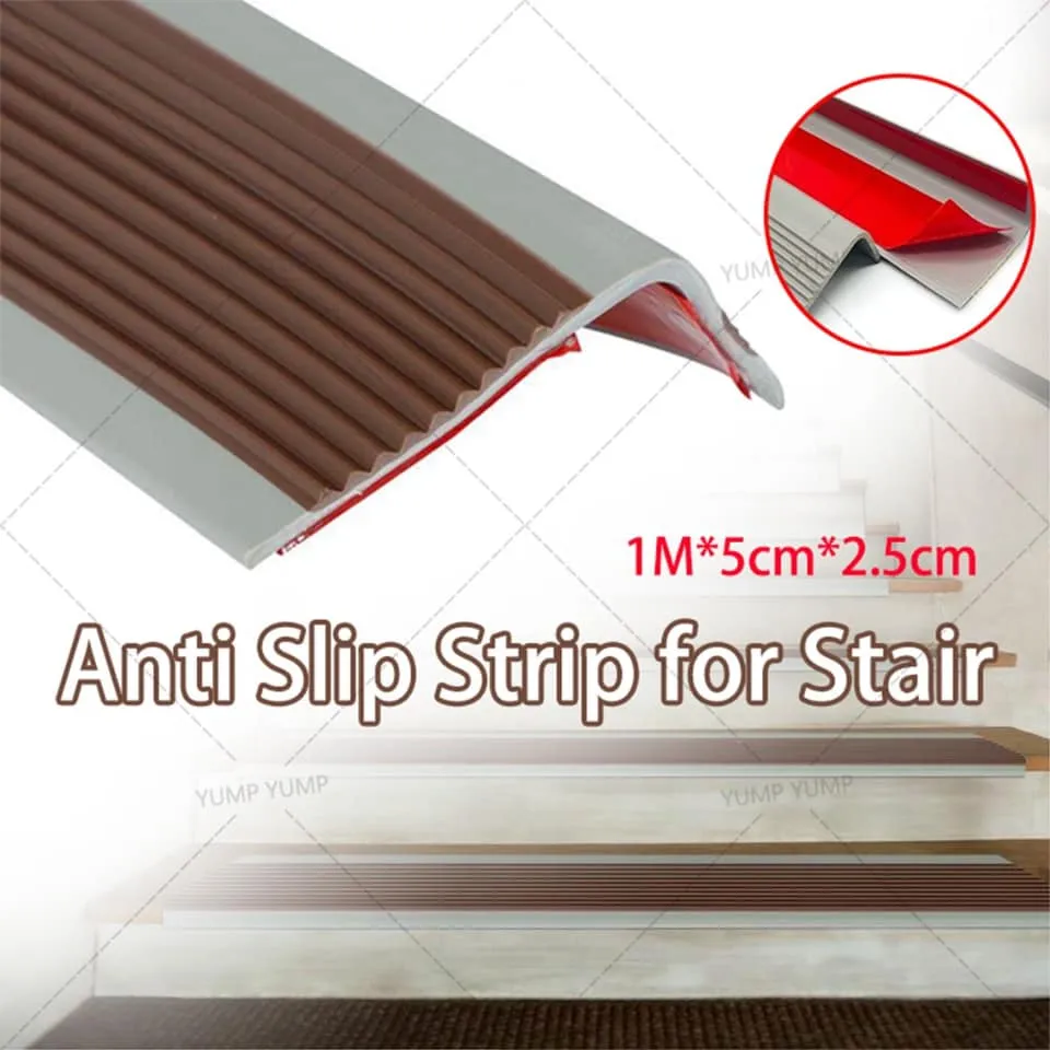 Stair Edge Protector – Self-Adhesive PVC Step Edge Trim, Non-Slip Rubber Strips Can Be Cut, Waterproof & Wear-Resistant For Indoor & Outdoor Stairs (Grey)