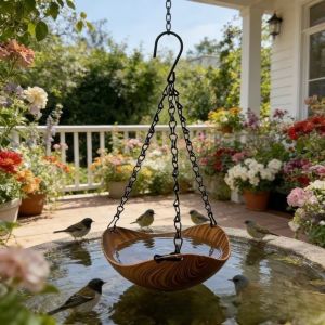 DIMEL Double Layer Hanging Bird Feeder Feeding Tools Bowl-shaped Bird Bath Bowl Bird Bathtub Yard Decoration Animals Drinking Tray Outdoor Use