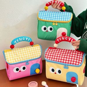 OMQAIO Cartoon Handheld Makeup Bag Clutch Bag Nylon Insulated Lunch Box Bag Portable Large Capacity Skincare Storage Bag Travel