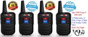 Bộ 4 Bộ đàm siêu nhỏ Mini chất lượng khủng ABS GP800 (2 Phím bấm PTT)-Sạc USB Type C