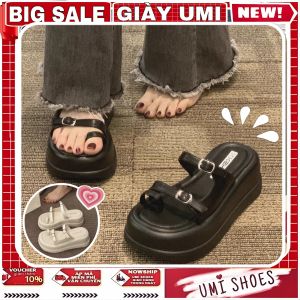 VIDEO-LOẠI 1Dép Nữ Độn Đế Cao 7p PANO Xỏ Ngón Kẹp Quai Ngang Hàn Quốc Bánh Mỳ Đi Biển Chơi Mới Hot Màu Đen/Trắng Đẹp