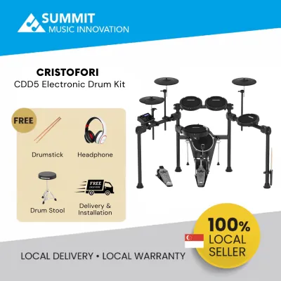 Summit Music Innovation Cristofori CDD5 Electronic Drum Kit - Black - 5-piece - Free Drumsticks Headphones Drum Stool - Local Delivery & Warranty