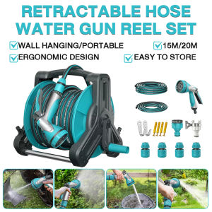 MOKETA Retractable Hose Water Gun Reel Set High Pressure Garden Water Hose Pipe Set Car Washing Watering Sprinkler Tool