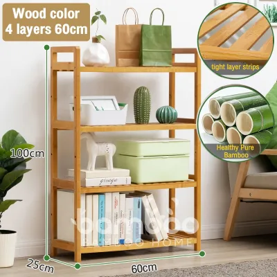 Bamboo Rack Shelf Storage 3/4/5Layers Space Saving Living Room Book Shelf Rack Wooden Bookcase Rak Buku Rak Letak Barang 置物架 花架 鞋架 厨房收纳架 衣架