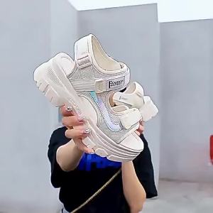 [Free Shipping] Womens Platform Sandals Thick-Soled 2025 Summer New Versatile High-Heeled Wedge Soft-Soled Height-Increasing Roman Beach Shoes