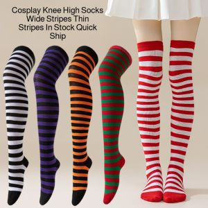 Striped Thigh High Socks Halloween Christmas Party Over Knee