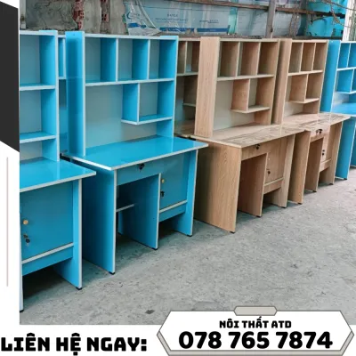 Bàn học cho bé tiểu học bằng gỗ ép okal giá rẻ - tặng kèm hình dán giao nhanh hcm bd đn