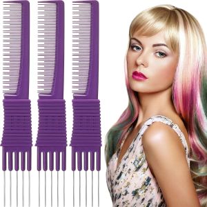 Leinuosen 3 Pack Teasing Combs with Metal Pick Black Dual-ended for Backcombing and Updos Fine-tooth Design for Volume Styling Hair Pick Comb for Women Carbon Lift