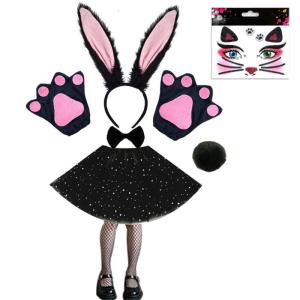 Women Bunnies Costume Including Ear HeadbandBowtie CollarCuffs and Tail Accessories for Easter Halloween Cosplay Party