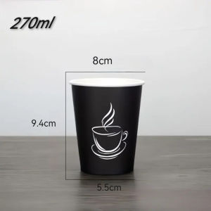 50pcs Paper Cup Printed Coffee Logo Black Cup With Flip Lid 8oz/12oz Coffee Drink Cup For Party