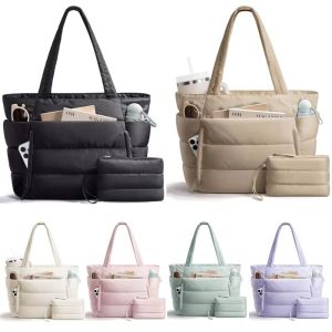 BELAIMAI Large Capacity Puffer Tote Bag for Women Multiple Pockets with Coin Purse Commuting Bags Fashion Casual Puffy Handbag for School Travel Gym
