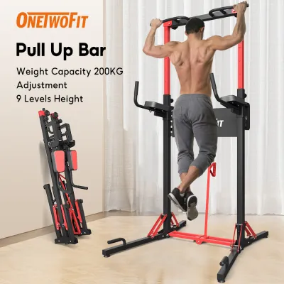 OneTwoFit Pull Up Foldable Pull Up Bar for Home/Gym 6 Levels Adjustable Height Pull Up
