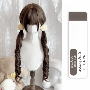 NO4 PANDA 75CM Long Curly Synthetic Wig Straight Bangs Fluffy Halloween Harajuku Wig Cute Cosplay Lolita Double Ponytail Female