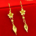 PQH KONG Jewellery Gold 916 Original Malaysia Earrings for Women Leaf Pendant Long Drop Dangle Hook Gold Earrings Party Jewelry Fashion Gold Jewellery Exquisite Flower Earrings Earing Set for Girls Korean Style Subang Telinga Perempuan. 