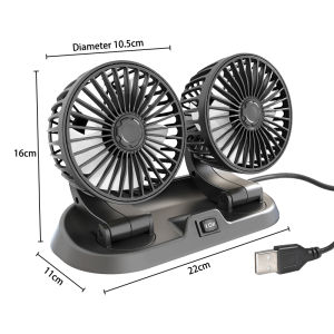 Car Fan Double Headed 12V&24V 360° Rotatable Adjustable Car Cooling Fan USB Truck Fan Vehicle Fan