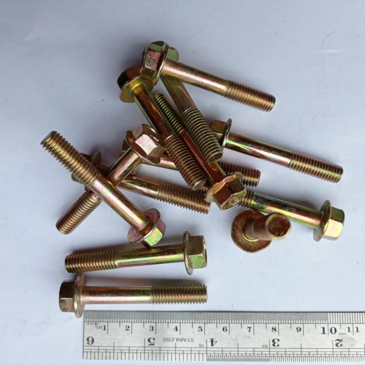 5 Bulloni A Flangia M8-1,25x50 Mm – Viti JIS Acciaio Zincato Giallo Grado 10.9