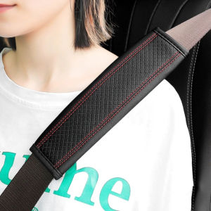 2Pcs PU Leather Seat Belt Shoulder Pad Cover Car Protector Red Line Tali Pinggang Kereta Accessories