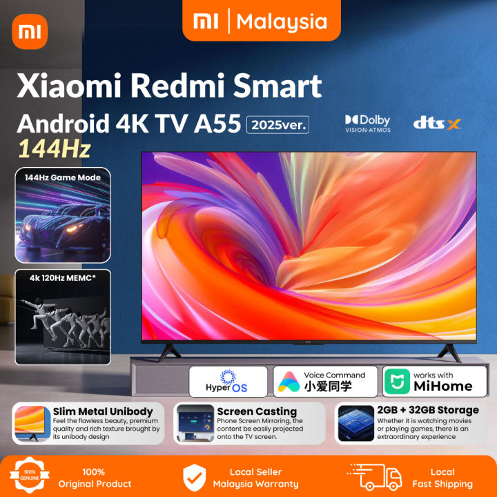 2025 Xiaomi Android Smart TV A55 144Hz LED 4K UHD Gaming HDR Wifi6 ...