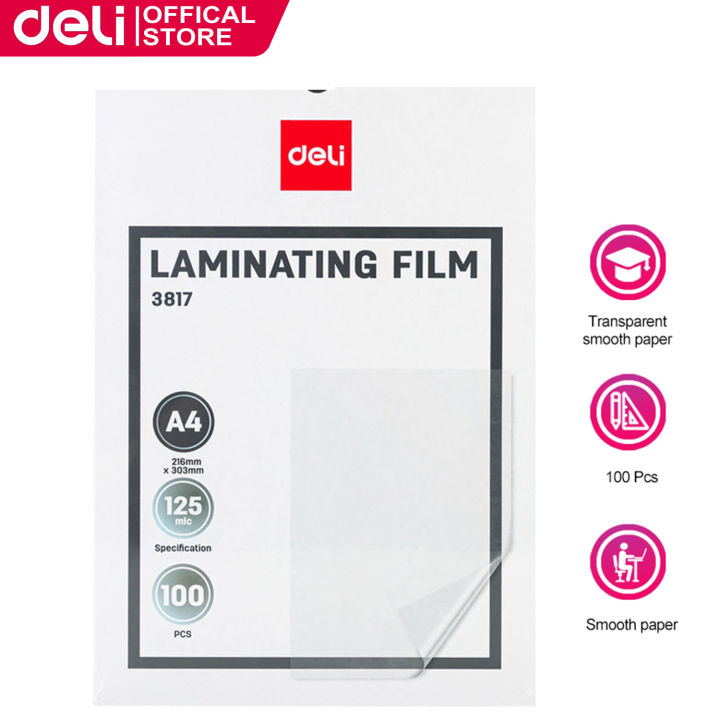 Deli Laminating Film Laminator Pouches Thickness A4 80Mic Transparent