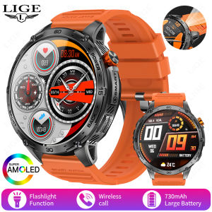 LIGE Bluetooth Call Smart Watch Men 730 mAh LED Flashlight Sports Fitness Bracelet Blood Pressure Clock Daily-life Waterproof Smart Watch Android IOS Jam tangan pintar lelaki + Box