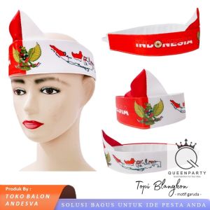 isi 10 Blangkon Merah Putih Motif Garuda Peta Indonesia / Ikat Kepala hut ri / Topi blangkon agustus
