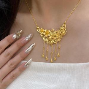 Peacock and Phoenix Necklace Fashionable Tassel Wedding Jewelry High-end Gold Color Luxurious and Exquisite Wedding Gift