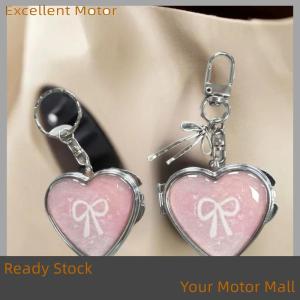 Excellent Ready Stock Y2K Trendy Heart Folding Mirror Keychain Sweet Cool Metal Keyring Makeup Mini Mirror Fashion Bag Pendant Girly Gifts