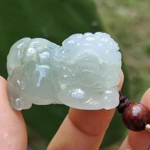 Light Green Semi Icy Lion Pendant Necklace Natural Type A Jadeite with certificate included weigh 25.70 grams 32 * 17.2 * 21 mm symbols of Strength courage and good luck suitable for daily wear