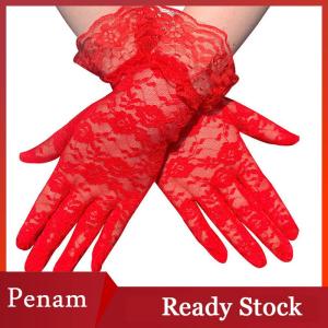 [PAM] Women Vintage Sheer Short Lace Gloves Bride Wedding Gloves Derby Tea Party Wrist Length Floral Gloves for Dinner Fancy Costume Accessories Gloves