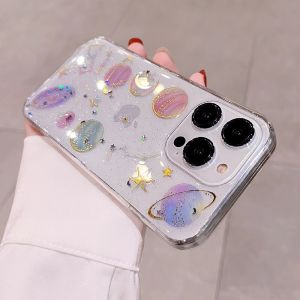 Kisscase Ốp điện thoại cho Iphone hành tinh lấp lánh 15 Pro Max 14 Plus 13 12 11 XR XS Max x mềm Silicone trong suốt nắp lưng