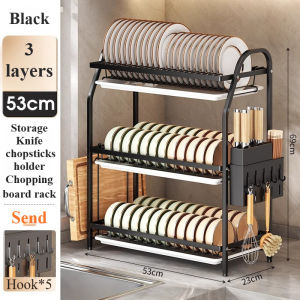 High Quality304 Stainless Dish Rack with Drainer Organizer Storage Kitchen Draining Racks Send Hooks