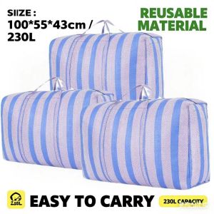 Nylon Woven Bag Moving Bag Large Capacity Luggage Moving Bag Blue And White Stripe Packaging Checked Bag Clothing Storage Bag