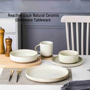 Roborobo Glaze Natural Stoneware Ceramic Reactive Dinner Salad Plate Soup Rice Bowl Dessert Bowl Multi Dishes  Tableware