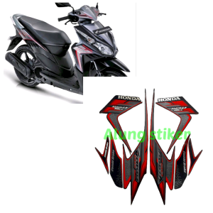STIKER STRIPING LIS LES BODY MOTOR HONDA VARIO CBS 110 TAHUN 2010 WARNA HITAM-MERAH STANDAR FULL SET
