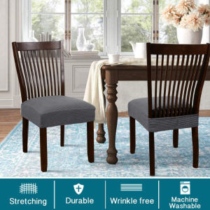Solid Jacquard Chair Seat Covers Removable Washable Anti-Dust Stretch Spandex Dining Room Upholstered Chair Seat Slipcovers