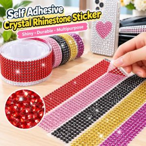 Yummy.miya Self Adhesive Gold Resin Crystal Rhinestone Stickers DIY Car Phone Decor Various Width Sizes