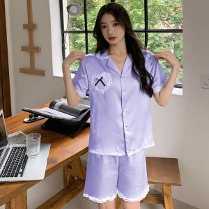 Baju Tidur Satin Wanita Model Terbaru Korea / Baju Tidur Piyama Lengan Pendek N37