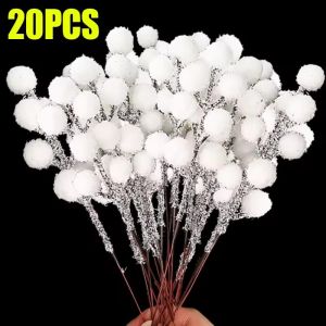 【Hibeautylife】20/5Pcs Simulation White Berries Branch 20cm Artificial Fake Plant Wreath Ornament Berry Home DIY Crafts Christmas Decorations