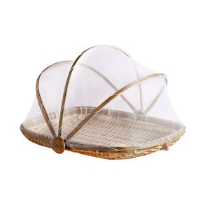 YINGXING Bamboo Anti-insect Dustproof Basket Multi-function Reusable Hand-Woven Basket Practical Simple Food Storage Basket Household