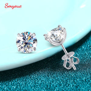 Smyoue Each 0.2-2CT Certified Moissanite Stud Earrings for Women 4 Claw Sparkling Wedding Party Jewelry Sterling Silver S9252026